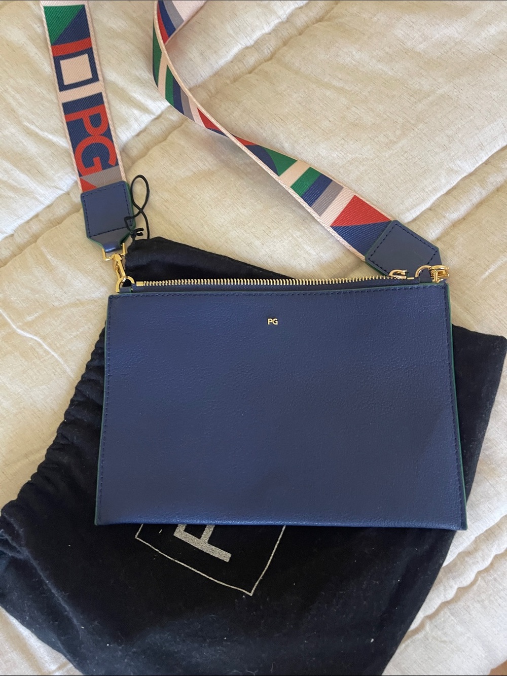 PG Navy Leather Crossbody with Multicolor Logo Strap - Picture 3 of 5